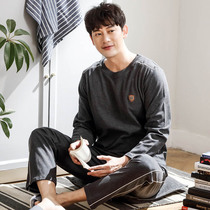 Pajamas mens spring and autumn autumn cotton long sleeve home clothing cotton autumn winter thin plus size Korean version set