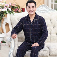 Mùa thu trung niên nam đồ ngủ cotton dài tay cha già mùa xuân và áo len cotton mùa thu kích thước lớn dịch vụ nhà đồ ngủ nam phong cách Nhật Bản