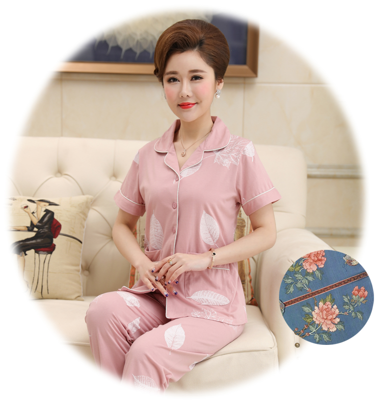 Mùa hè quý bà quần ngắn tay cotton đồ ngủ phần mỏng mui xe trung niên mẹ cộng với phân bón XL phù hợp với dịch vụ nhà bộ đồ mặc nhà