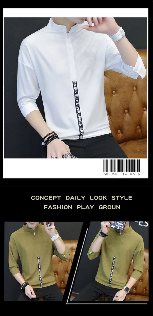 Inch quần áo nam nửa tay áo mùa hè vải lanh nam tay áo bảy điểm tay áo trắng tay dài tay dài Slim inch nam quần âu áo sơ mi