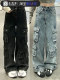 阿迪达斯三叶草牛仔裤男女王安宇同款休闲阔腿工装裤JY0203JY0204