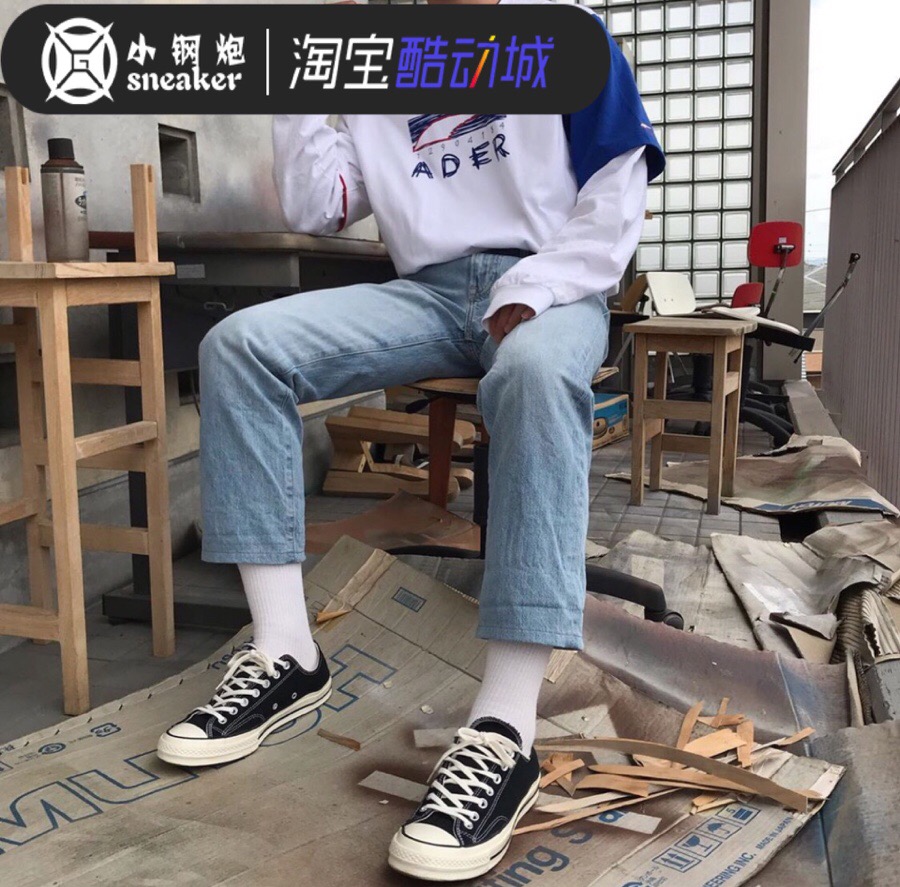 Converse Converse 1970s giày vải cổ điển Samsung tiêu chuẩn đen cao vàng cao xanh hải quân 162050c - Plimsolls giày thể thao nữ màu đen