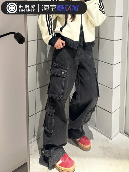 阿迪达斯三叶草牛仔裤男女王安宇同款休闲阔腿工装裤JY0203JY0204