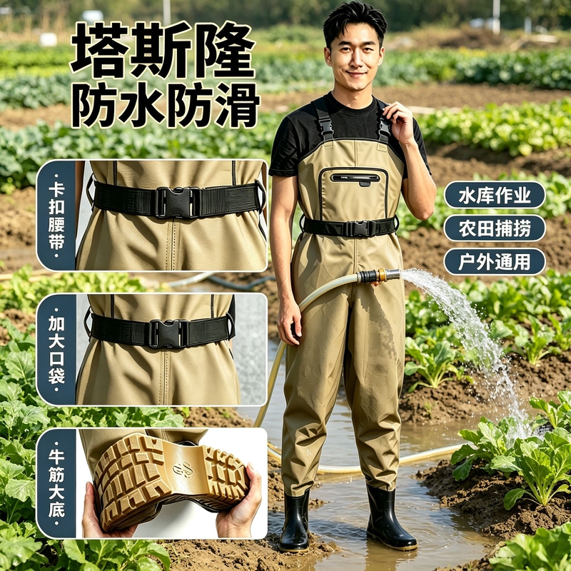 Lure Fishing Wading Pants with Durable Rain Boots, Half-Length Waterproof Pants, Taslan Lightweight Waist-High Softshell Pants