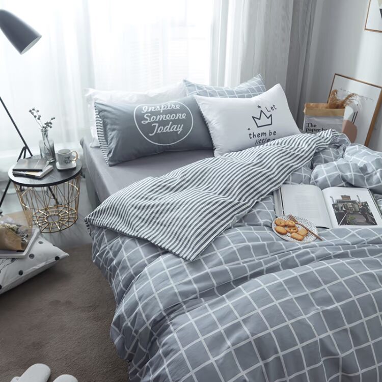 Áo kẻ sọc đơn giản Bắc Âu kẻ sọc bốn mảnh đơn giường đôi chăn bông linen khăn trải giường 1,8m - Bộ đồ giường bốn mảnh bộ chăn ga gối đệm cưới everon