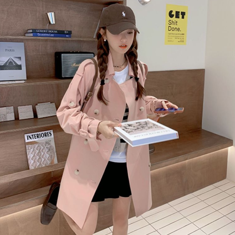 New Autumn and Winter British Style Pink Coat, Trendy Mid-Length Trench Coat, This Year's Popular High-End Coat for Petite People