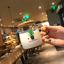 Cute Milk Breakfast Cup Glass Day Style Mesh Red Girl Hearts With Lid Spoon Handle Transparent Home Mark Water Glass