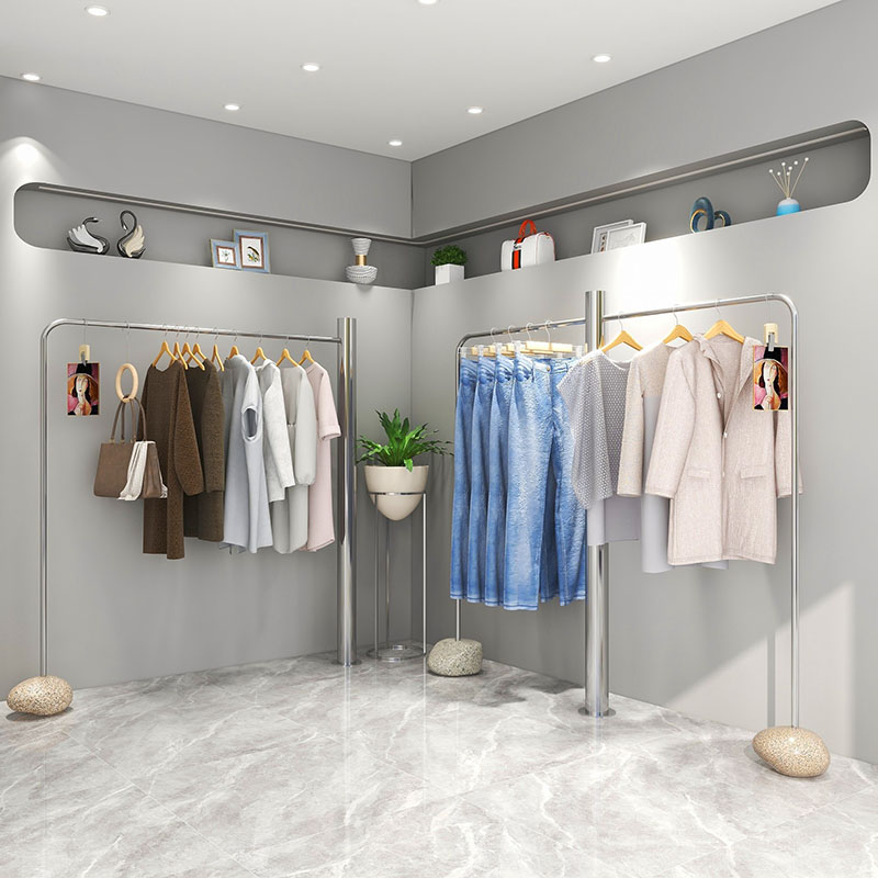 Inky clothing shop Stainless Steel Wire Drawing Stones in Island Shelf Show shelves Shelves Women's Clothes Hangers Clothes Hangers