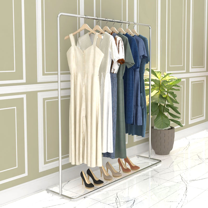 Men And Women Clothing Shop Online Red Stainless Steel Silver Landing Show Rack Single Bar Hanging Hanger Display Rack Subside Hang