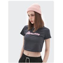 (Radish Cooperative) New womens dress T-shirt woman short sleeve short and open navel Sexy Letters Printed T-shirt