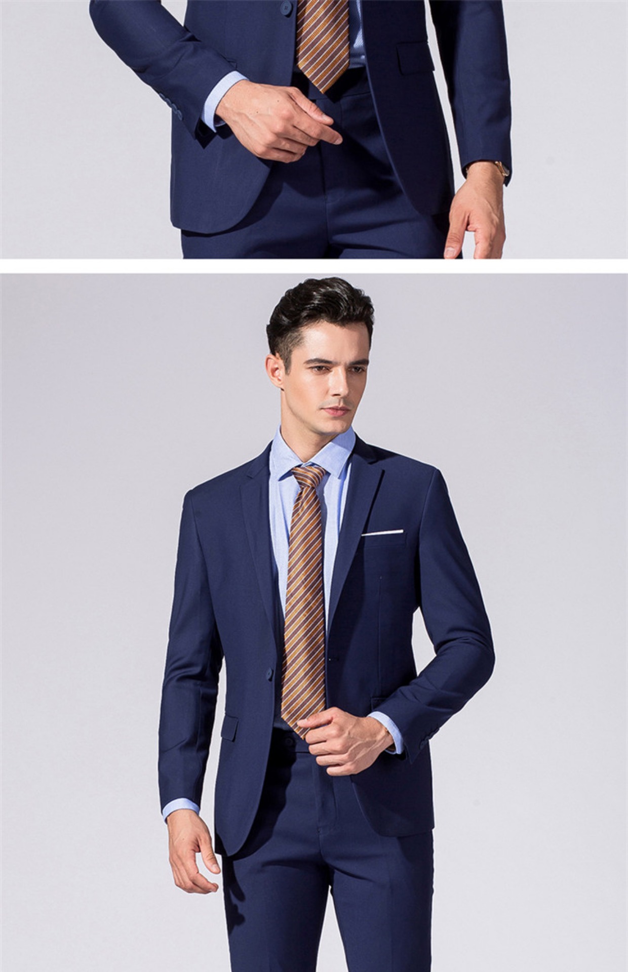 Bộ đồ phù hợp với chú rể phù hợp với chú rể váy cưới chú rể quần áo nam kinh doanh bình thường chuyên nghiệp ăn mặc phù hợp với màu xanh đậm quần sooc nam