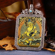 Tibetan Buddhism pure hand-painted black gold thangka pendant yellow wealth god nature Buddha handmade sterling silver box Buddha pendant