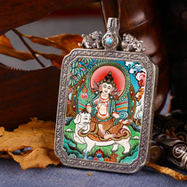 Pure hand-painted thangka pendant Songxian Bodhisattva Buddha statue Zodiac original life Buddha sterling silver box Buddha decoration pendant