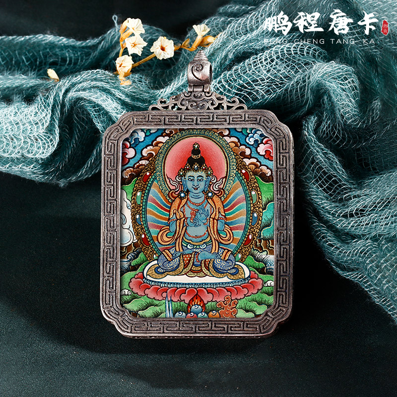 Pure hand-painted portable thangka pendant general trend to Bodhisattva Buddha statue twelve zodiac life Buddha sterling silver Buddha card pendant