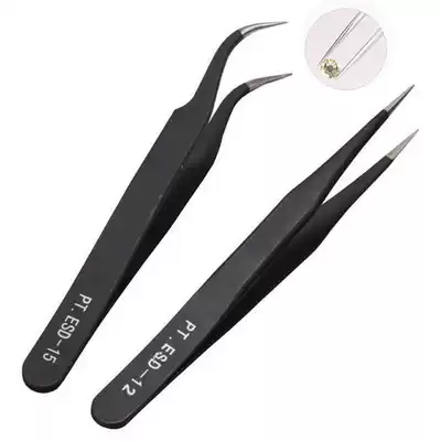 Tweezers pointed stainless steel elbow eyelash nail tool sticker decals precision anti-static imported thick black