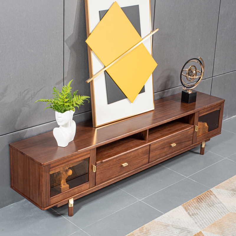 Brazilian yellow sandalwood wood TV cabinet minimalist modern light extravagant solid wood log living room 2 2 m furniture minimalist