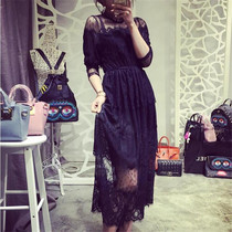Spring and Autumn New Fashion Plus Size Womens 200 Jin Slim Waist Cover Belly base skirt Lace Dress