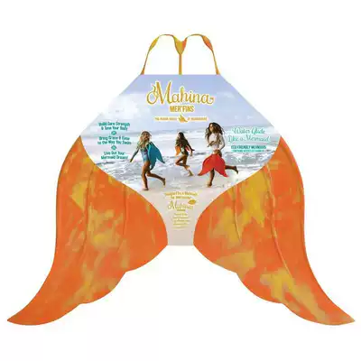 Mahina MerFin Swimming Training Mermaid Flippers Big Feet Webbed Long Flippers Fins Orange Adult