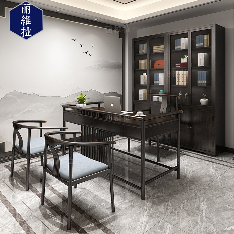 New Chinese-style desk desk computer desk strip case drawing case desk tea room study home solid wood furniture customization