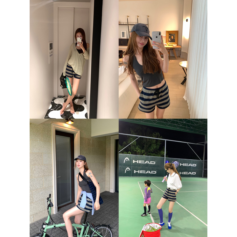 Vcruan Aixigo Tennis Time Cotton Spandex Striped & Gray 2-Color Shorts Rk261534 Vcruan Aixigo Tennis Time Cotton Spandex Striped & Gray 2-Color Shorts Rk261534