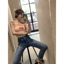 Ashigo vcruan Hollywood retro cherry chest design sense niche hot girls outside the vest t-shirt shirt top