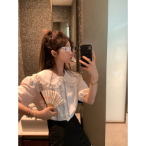 Axi Ge vcruan heavy craft doll collar white shirt female summer new design sense niche thin coat women