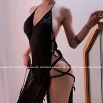 Mojito Salt nor wave bedroom exotic Black Deep V lace-up sexy dress for private delivery