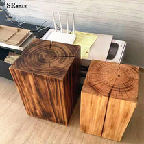 Log Mound Rest Short Bench Square Wood Pier Edge A Few Creative Tea Table Sofa Corner A Few Retro Wood Piles Solid Wood Bench