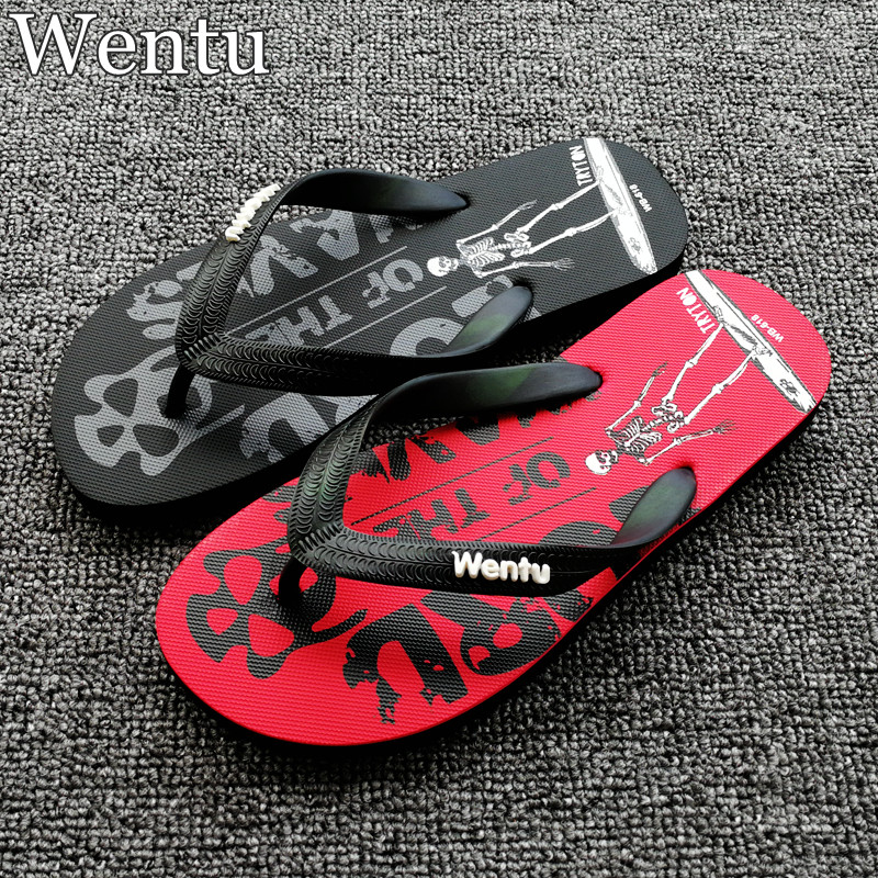 Vietnam imported WENTU skull summer men's Flip-flops rubber non-slip trend cool outside wear beach