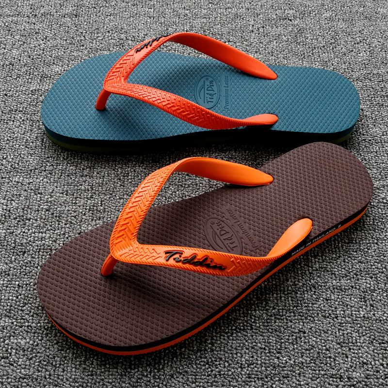 Thailand Imported Tiddin Rubber Soft Thick-Soled Flip-Flops for Men's Online Infrared Wear Non-Slip Waterproof and Wear-Resistant Beach Flip Flops