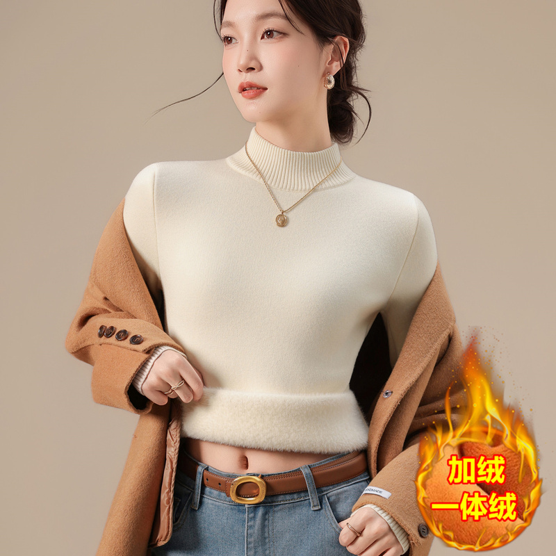 Half-Turtleneck Sweater for Women, Autumn and Winter, Fleece-Lined, Thickened, Integrated Fleece Base Layer, Slim-Fit Pullover Knit Warm Top Half-Turtleneck Sweater for Women, Autumn and Winter, Fleece-Lined, Thickened, Integrated Fleece Base Layer, Slim-Fit Pullover Knit Warm Top