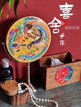 喜舍手作桌面化妆镜仿古矮款瓷板画镶嵌台式镜子家用简约大号旋转