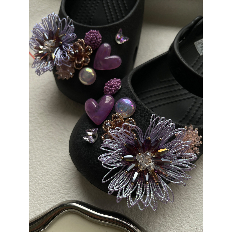 Suitable for Crocs Clogs Accessories, High-Value Purple Champagne Crystal Series, Same Style as on Xiaohongshu, Shoe Charms and Shoe Decorations