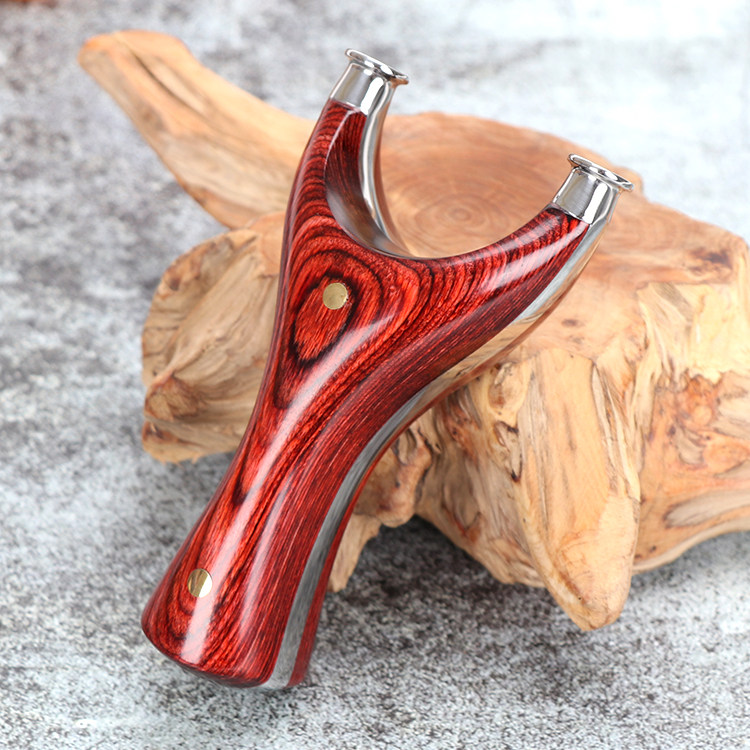 Metal Slingshot Flying Tiger Flat Leather Solid Wood Stainless Steel Slingshot Precision Outdoor Shooting No Binding Recurve Special Elastic Frame
