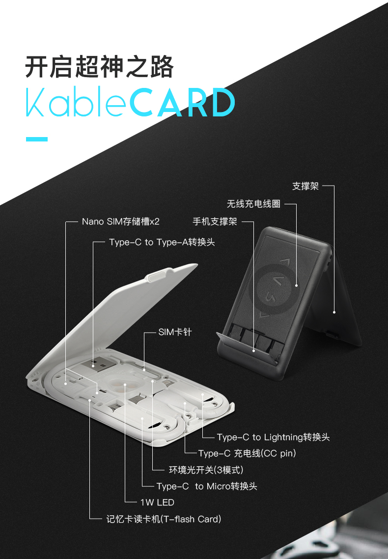 Túi lưu trữ cáp dữ liệu KableCARD xách tay du lịch đa chức năng sạc không dây di động gói hoàn thiện nhỏ kỹ thuật số