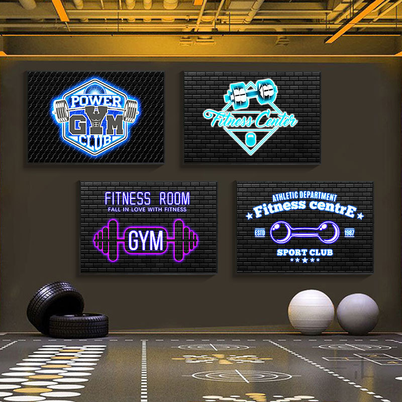 Gym Neon Light Decorative Painting Pilates Yoga Sports Club Muscle Men and Women Studio Hanging Painting