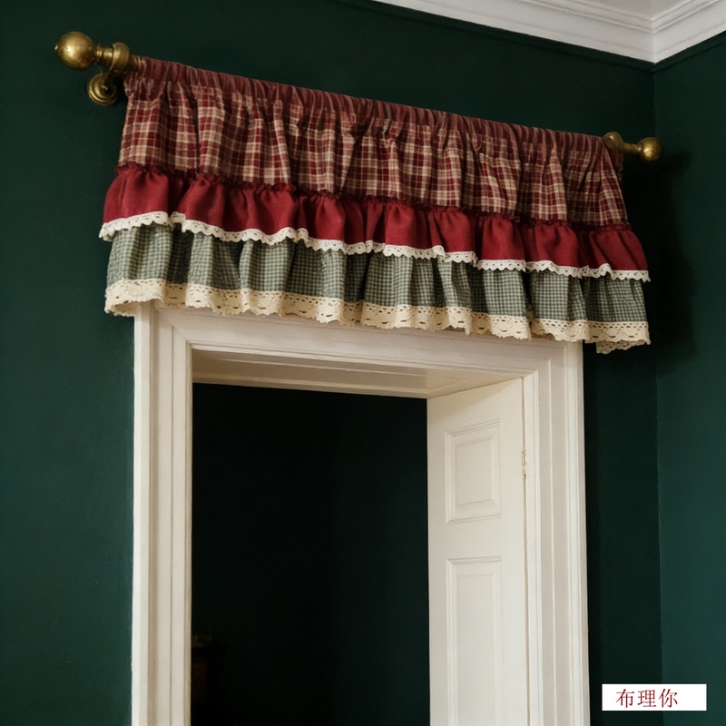 Retro Vintage Style Door Curtain, Small Kitchen Half Curtain, Short Curtain, Partition Curtain, Curtain Header, Checkered Half Curtain
