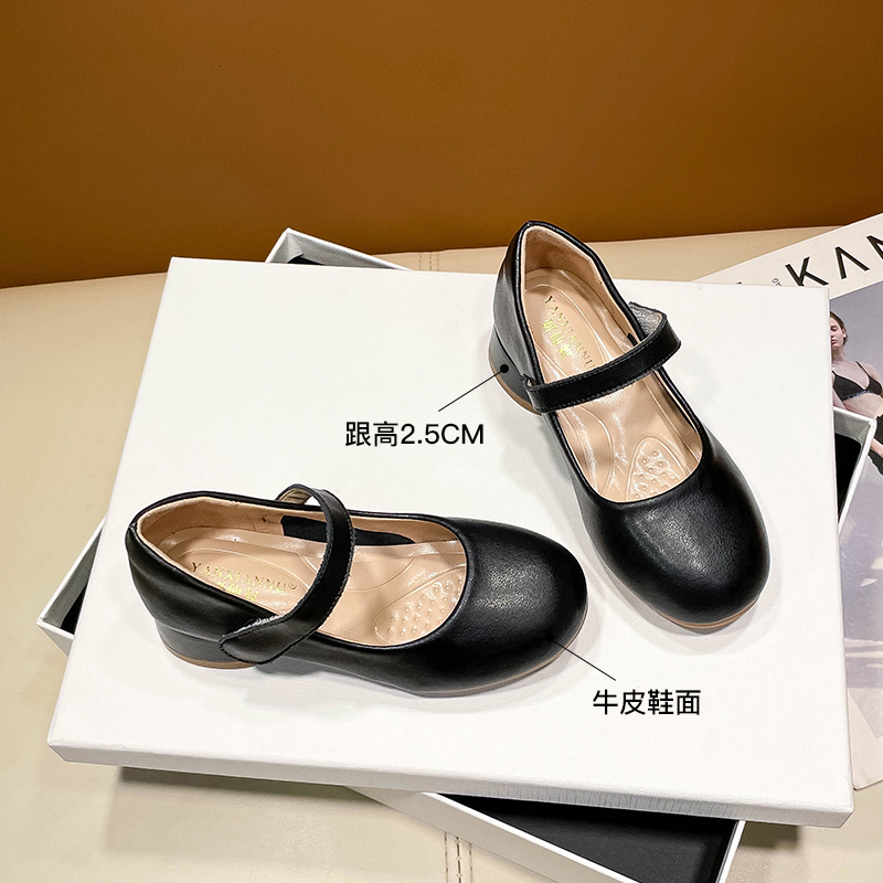 Genuine Leather Girls' Small High-Heeled Shoes, Girls' Performance Shoes, Matching Dress, Cowhide Flats, Catwalk Host, Kidsren's Princess Shoes