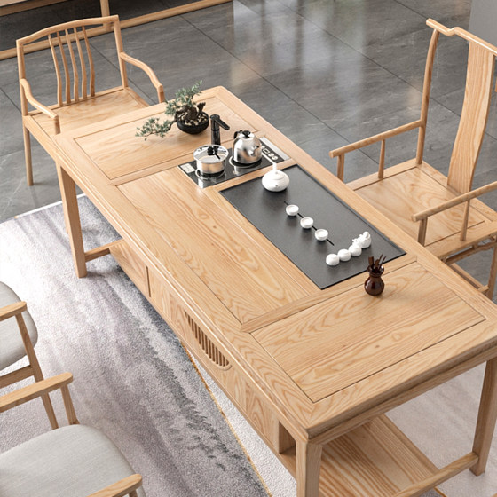 茶桌椅组合白蜡木新中式禅意实木茶台简约泡茶桌茶室办公室接待桌