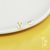 Candy decoration 925 sterling silver asymmetrical lemon stud earrings womens summer fresh and wild simple sweet fruit earrings