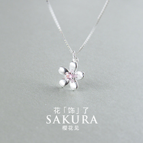 S925 Silver Japan and South Korea mini cherry blossom necklace Female Korean temperament clavicle chain accessories Sterling silver pendant student