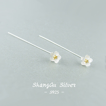 S925 sterling silver handmade small peach flower romantic cherry blossom long flower stud earrings ear line literary creative silver jewelry women