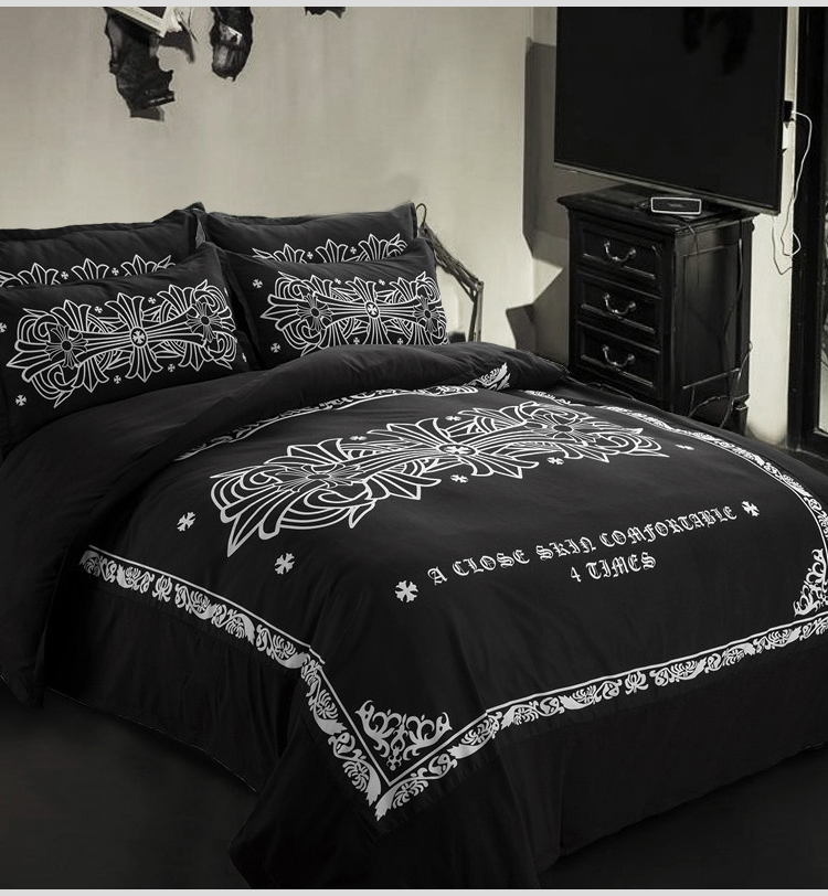 Chải gia đình màu đen và trắng bốn châu Âu và Mỹ lớn 1,8 m nhỏ gọn thương hiệu thủy triều nhân Ký túc xá 1.2m ba mảnh - Bộ đồ giường bốn mảnh chăn ga khách sạn