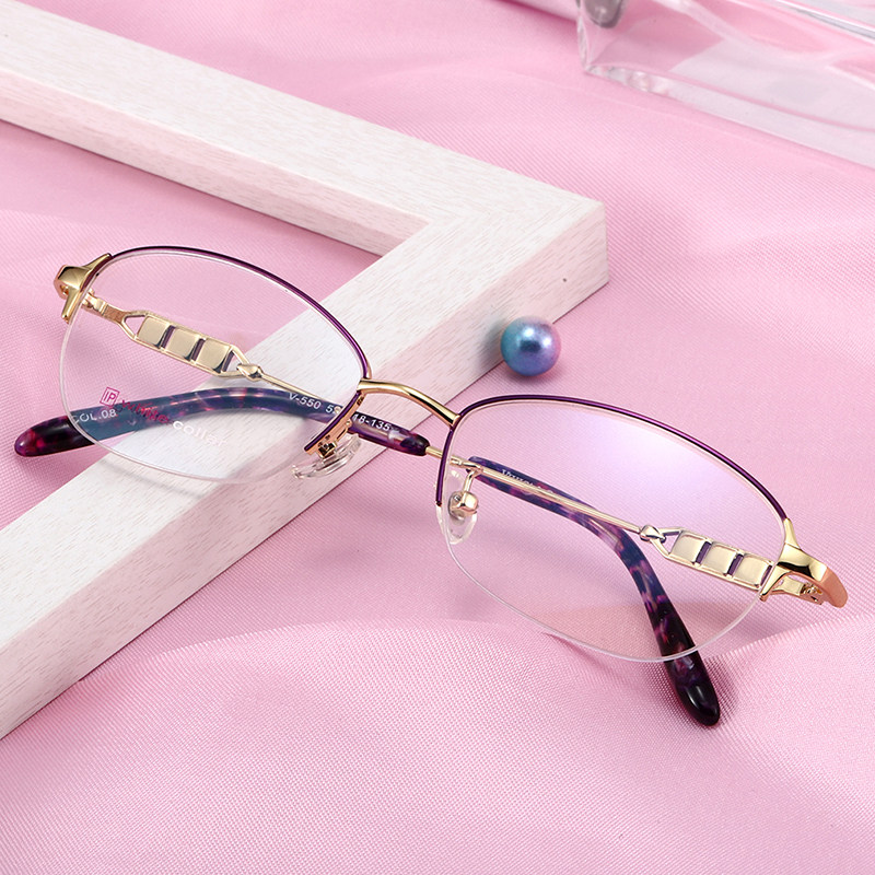 High-end export single temperament women's ultra-light titanium alloy myopia half-frame spectacle frame with diamond temples spectacle frame