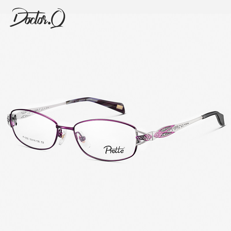 High-end outlet Single P Temperament Woman's ultra-light titanium alloy Near-view Spectacle Frame Hollowed-out Carved mirror legs 