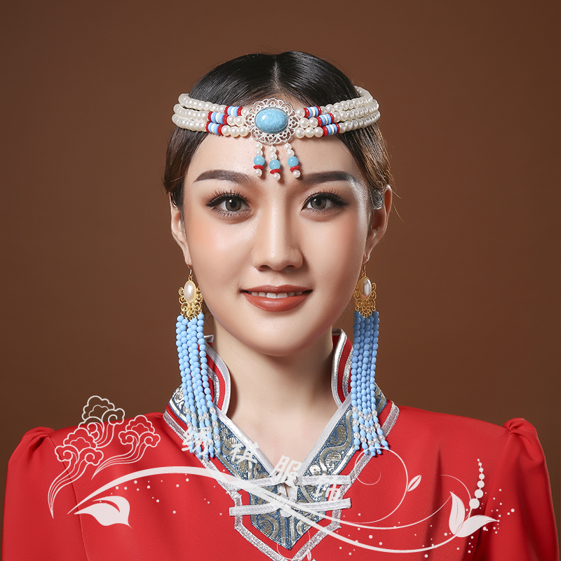 Mongolian pearl beads headwear female dance performance accessories Monarch bride hair decoration ethnic dance headwear Mongolian dress special