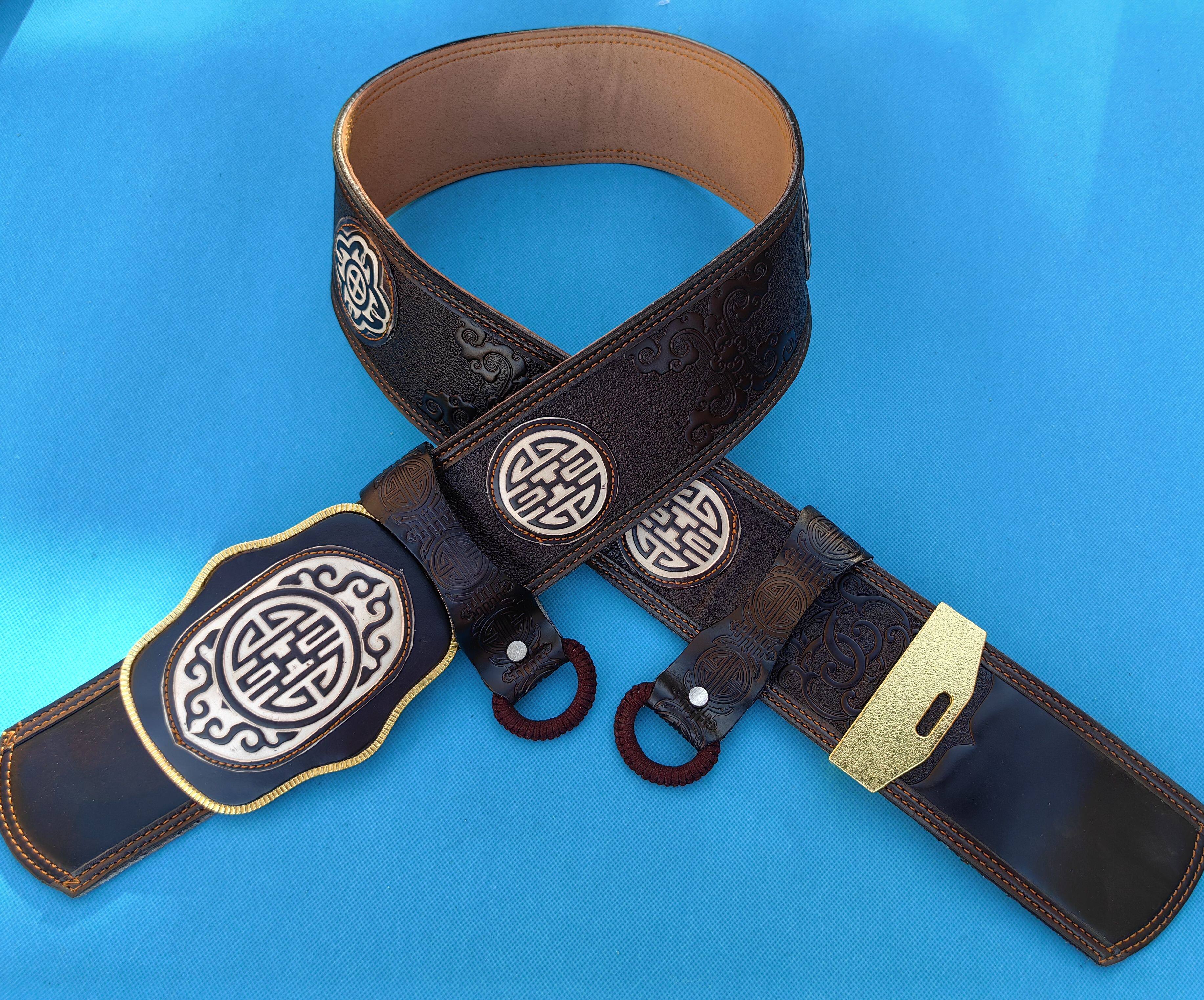 Пояс 蒙古袍腰带男蒙古元素传统腰带皮带裤腰带纯牛皮复古加宽加长配饰 OTHER