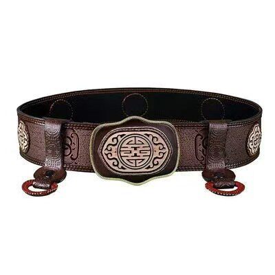 Пояс 蒙古袍腰带男蒙古元素传统腰带皮带裤腰带纯牛皮复古加宽加长配饰 OTHER