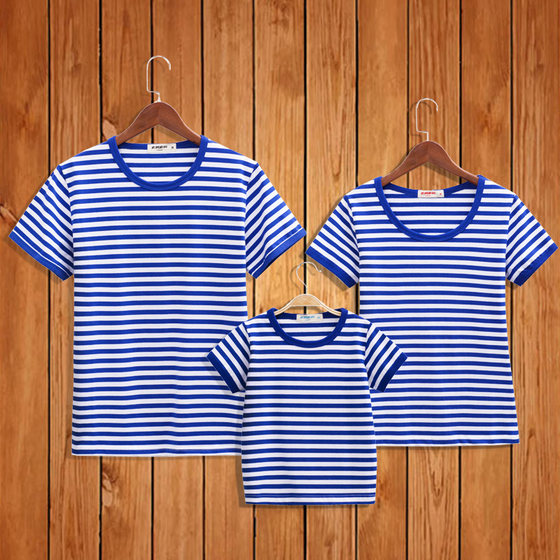 Parent-child clothing sea soul shirt short-sleeved striped t-shirt family of three mother and child mother and daughter family clothing pure cotton navy style half-sleeved