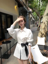 THEHANDLE models shirts Palace wind bubble sleeves solid color long sleeves long shirt